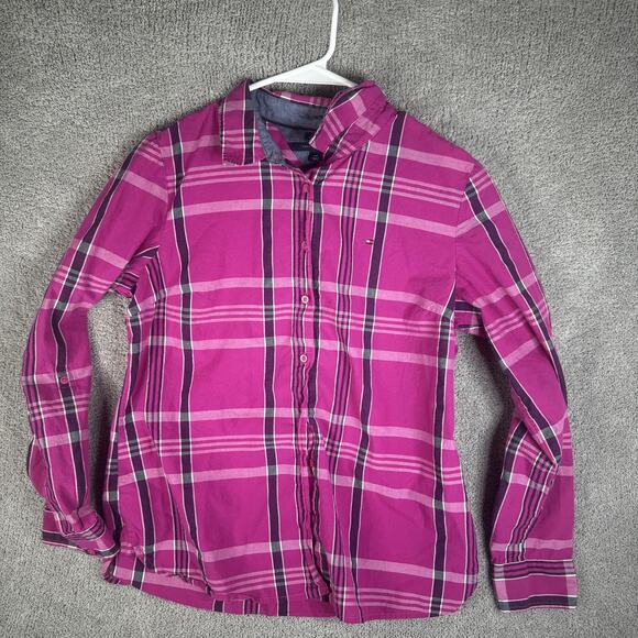 Tommy Hilfiger Shirt Womens Large Pink Plaid Classic Fit Button Up Long Sleeve - Picture 1 of 8